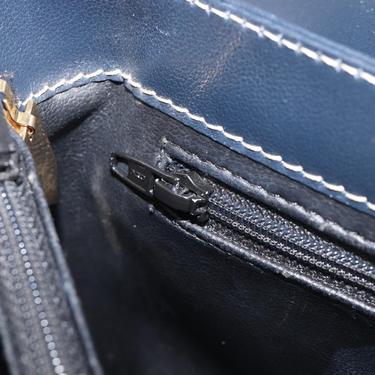 Saint Laurent Shoulder Bag Leather Navy Gold Auth 210914A