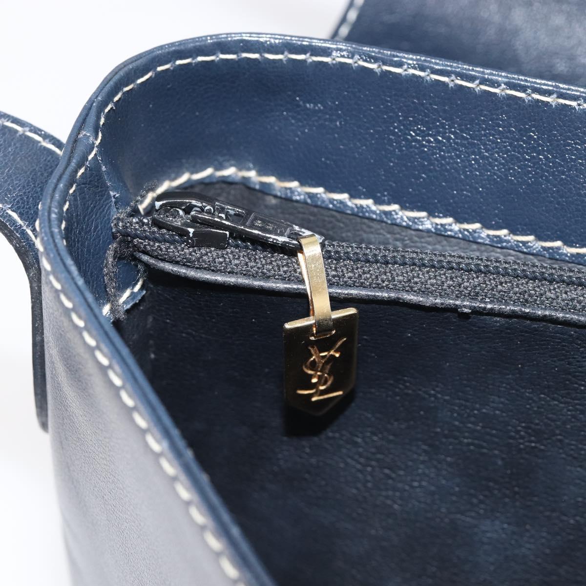 Saint Laurent Shoulder Bag Leather Navy Gold Auth 210914A