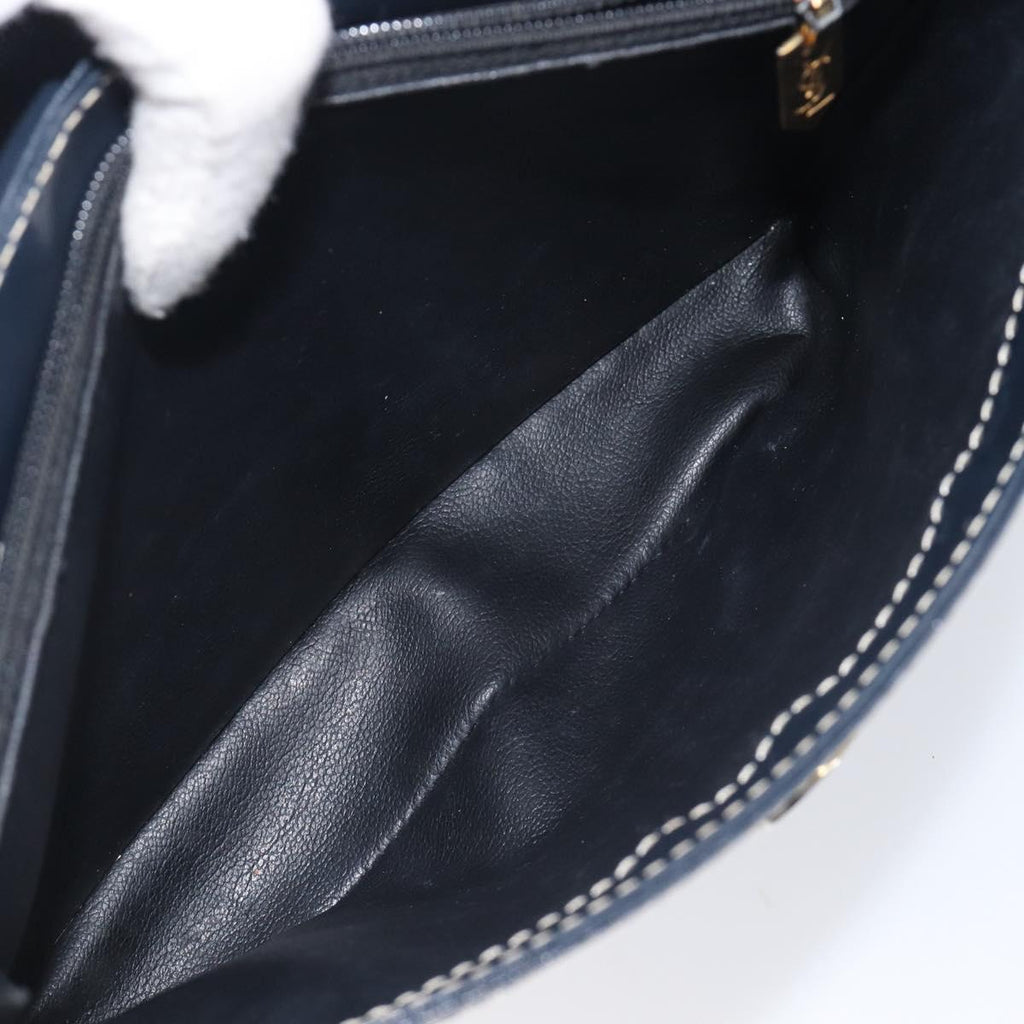 Saint Laurent Shoulder Bag Leather Navy Gold Auth 210914A