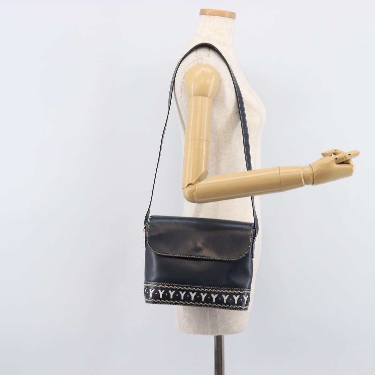 Saint Laurent Shoulder Bag Leather Navy Gold Auth 210914A