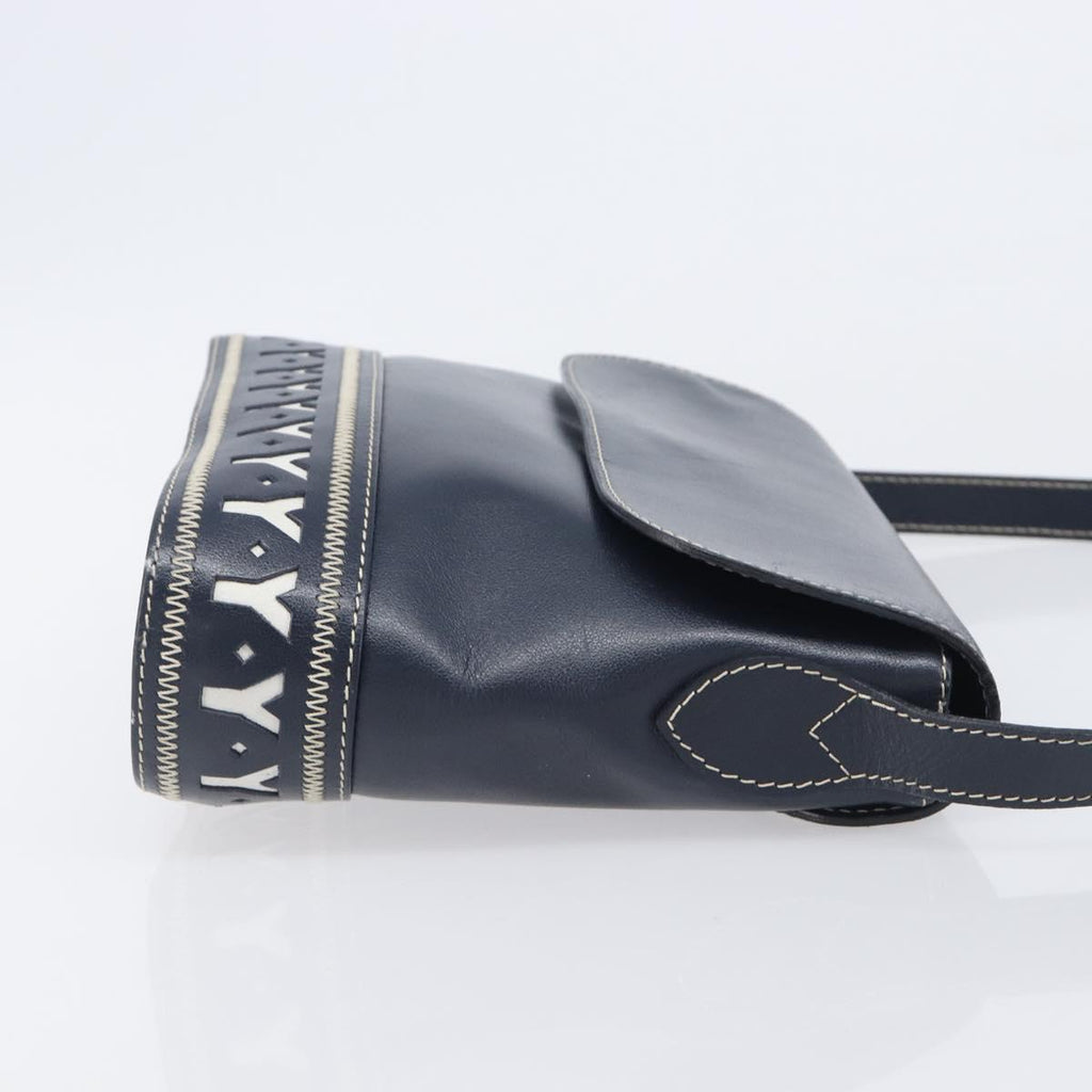 Saint Laurent Shoulder Bag Leather Navy Gold Auth 210914A