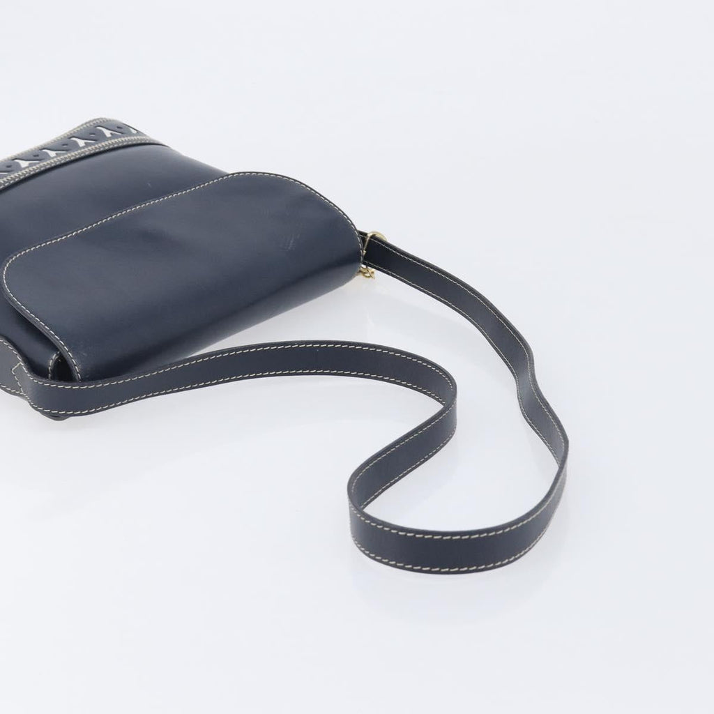 Saint Laurent Shoulder Bag Leather Navy Gold Auth 210914A