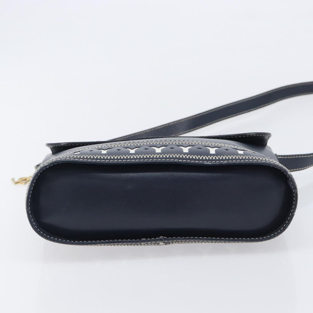 Saint Laurent Shoulder Bag Leather Navy Gold Auth 210914A