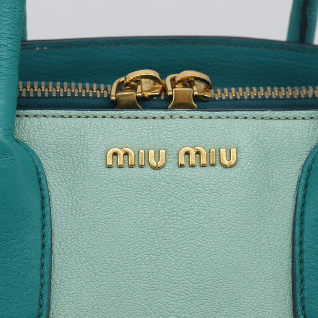 Miu Miu Madras Hand Bag Leather 2way Green Gold Auth 210919A