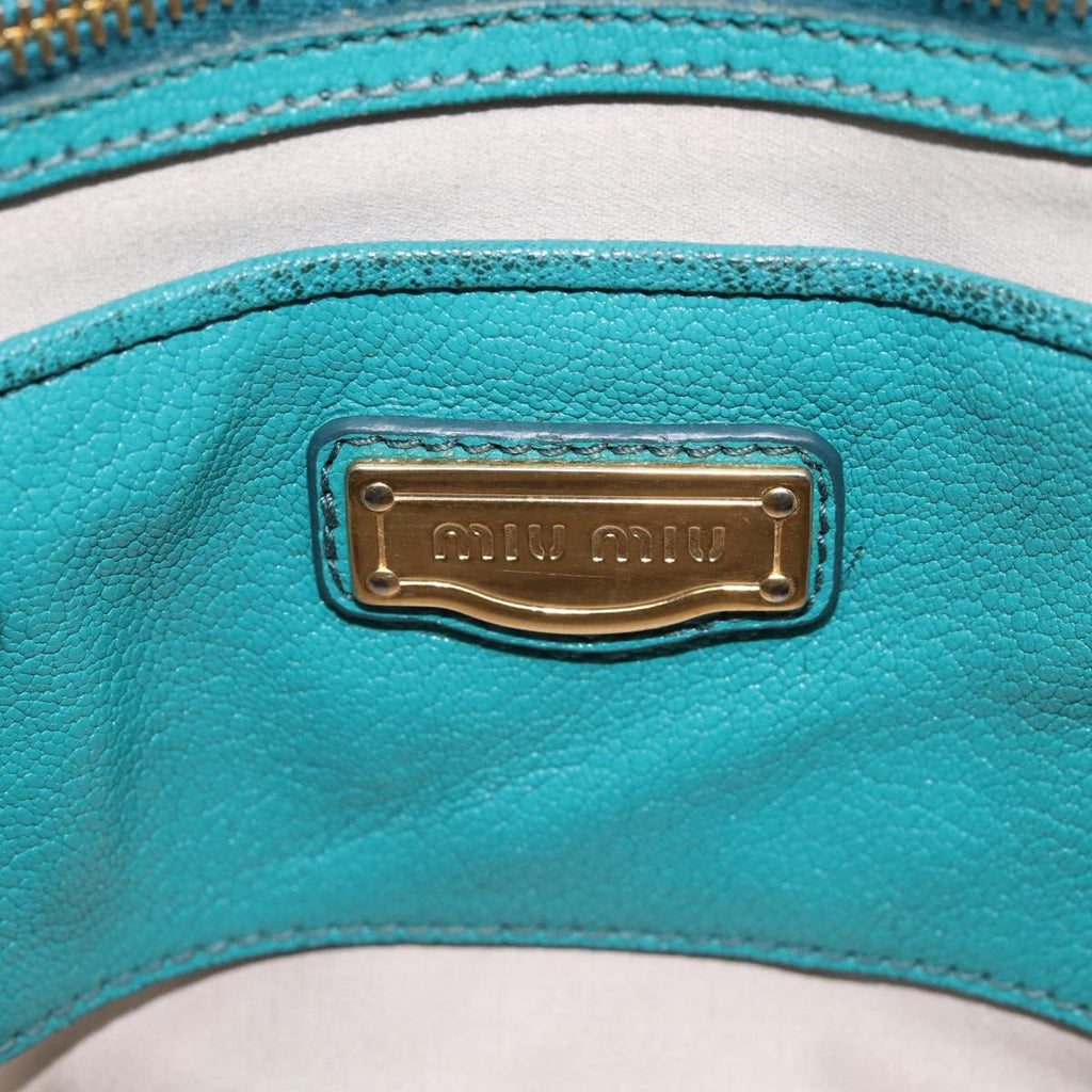 Miu Miu Madras Hand Bag Leather 2way Green Gold Auth 210919A