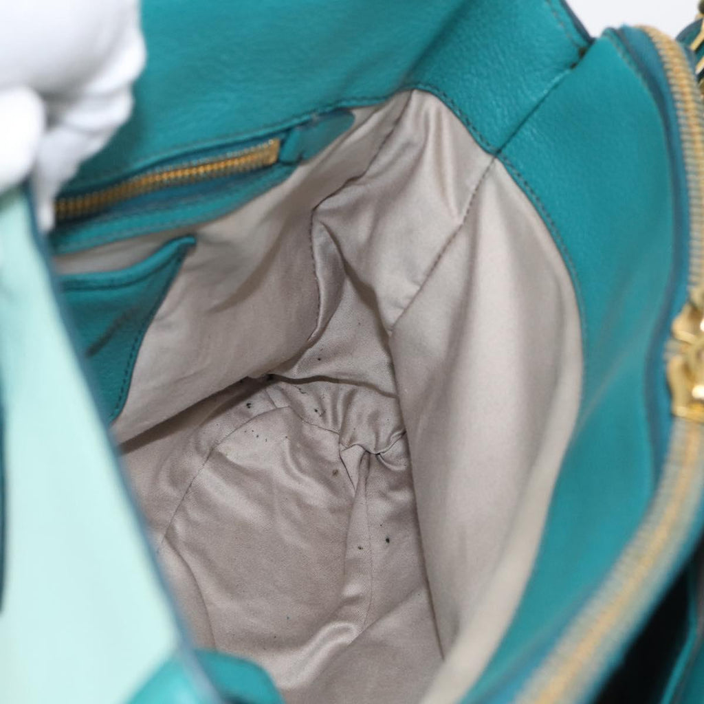 Miu Miu Madras Hand Bag Leather 2way Green Gold Auth 210919A