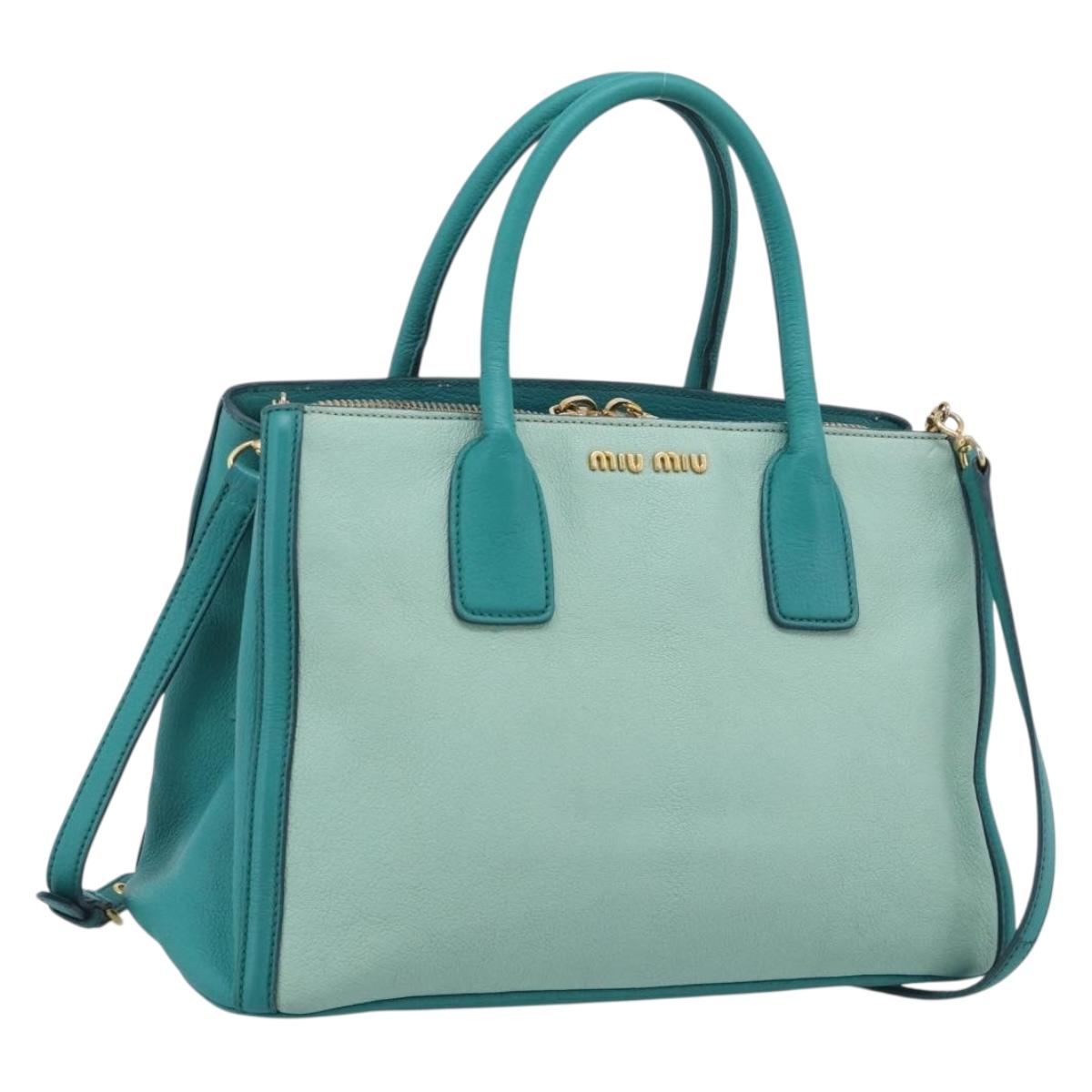 Miu Miu Madras Hand Bag Leather 2way Green Gold Auth 210919A