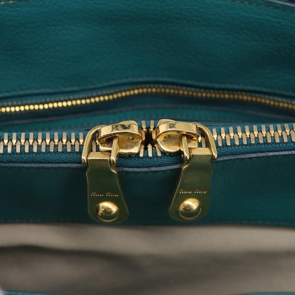 Miu Miu Madras Hand Bag Leather 2way Green Gold Auth 210919A