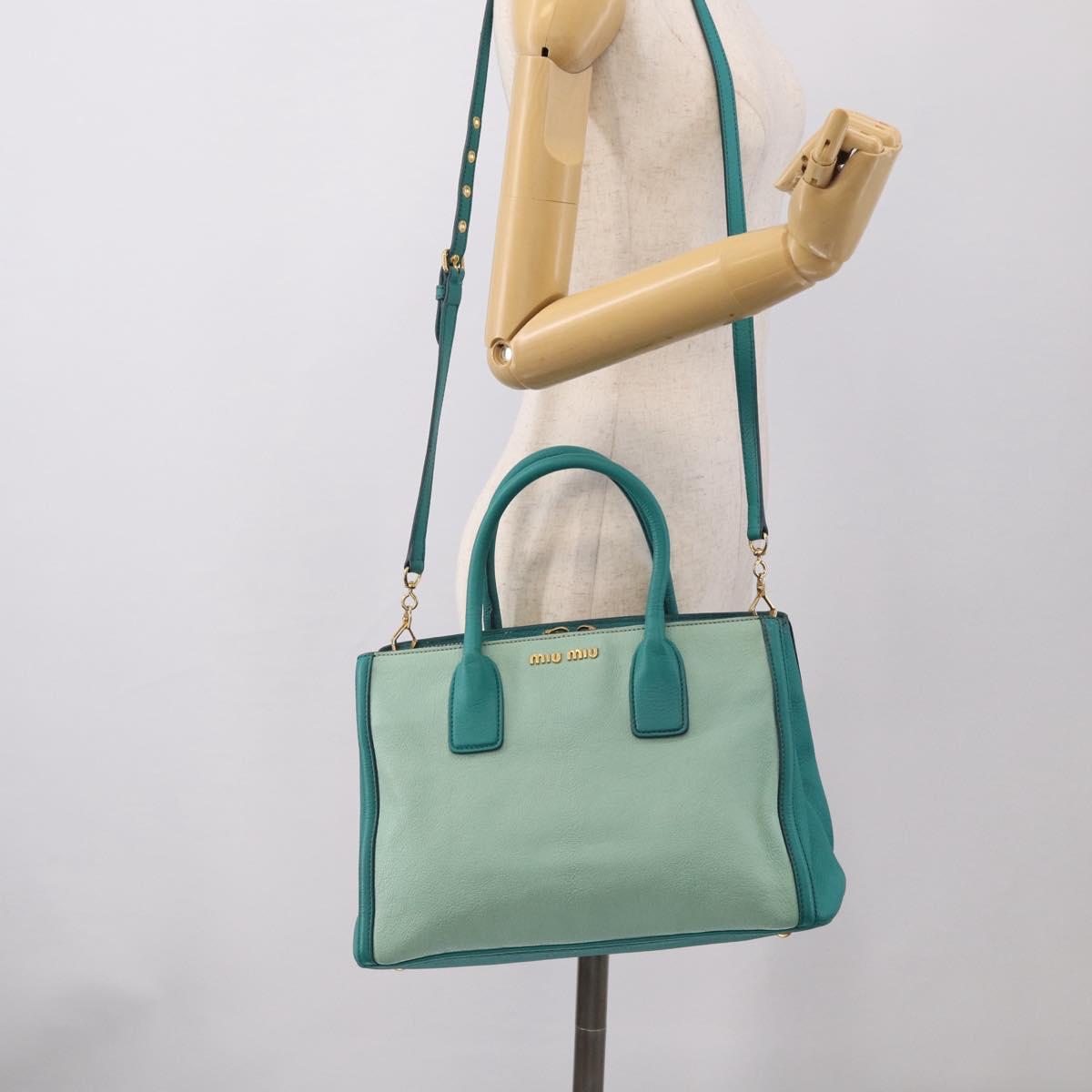 Miu Miu Madras Hand Bag Leather 2way Green Gold Auth 210919A