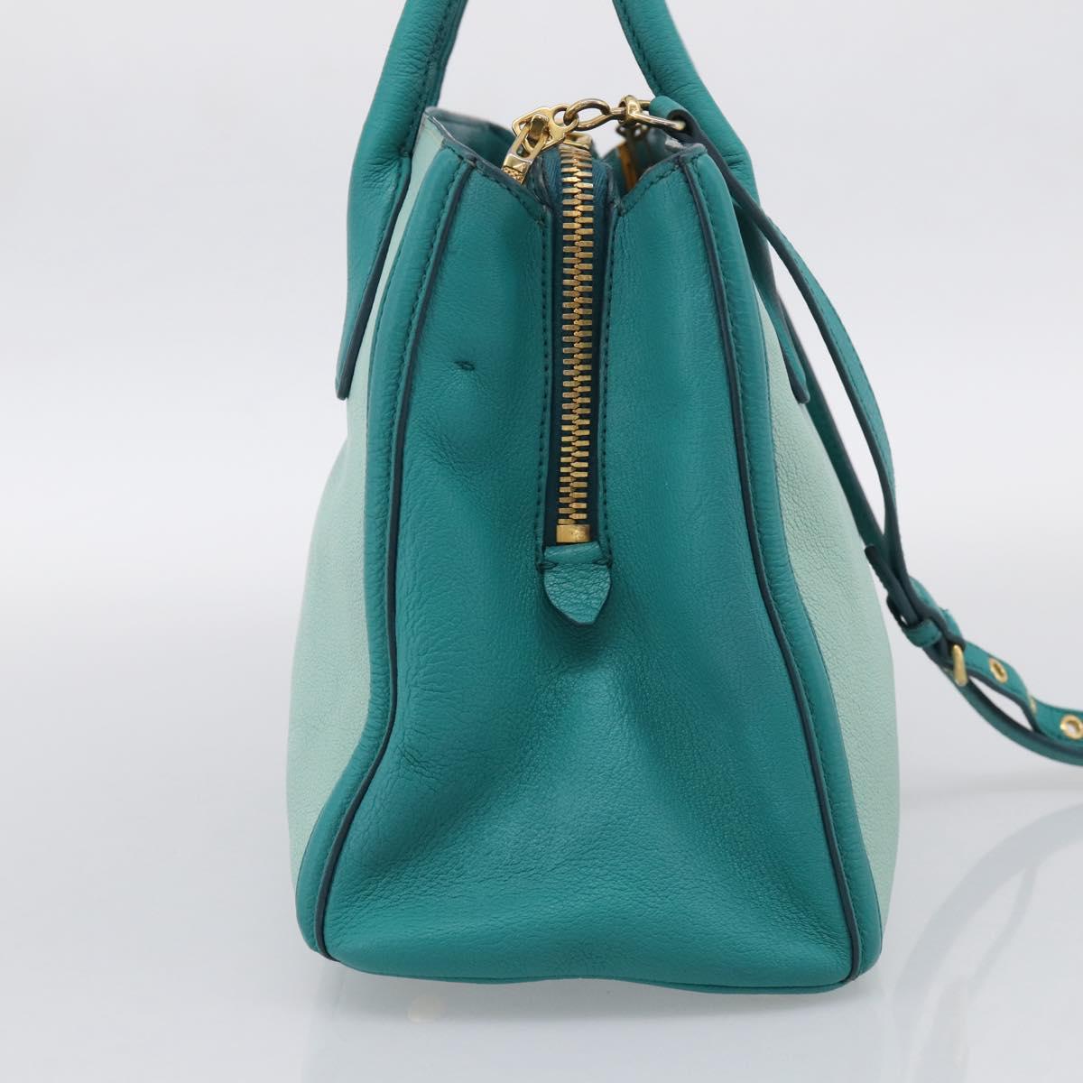 Miu Miu Madras Hand Bag Leather 2way Green Gold Auth 210919A