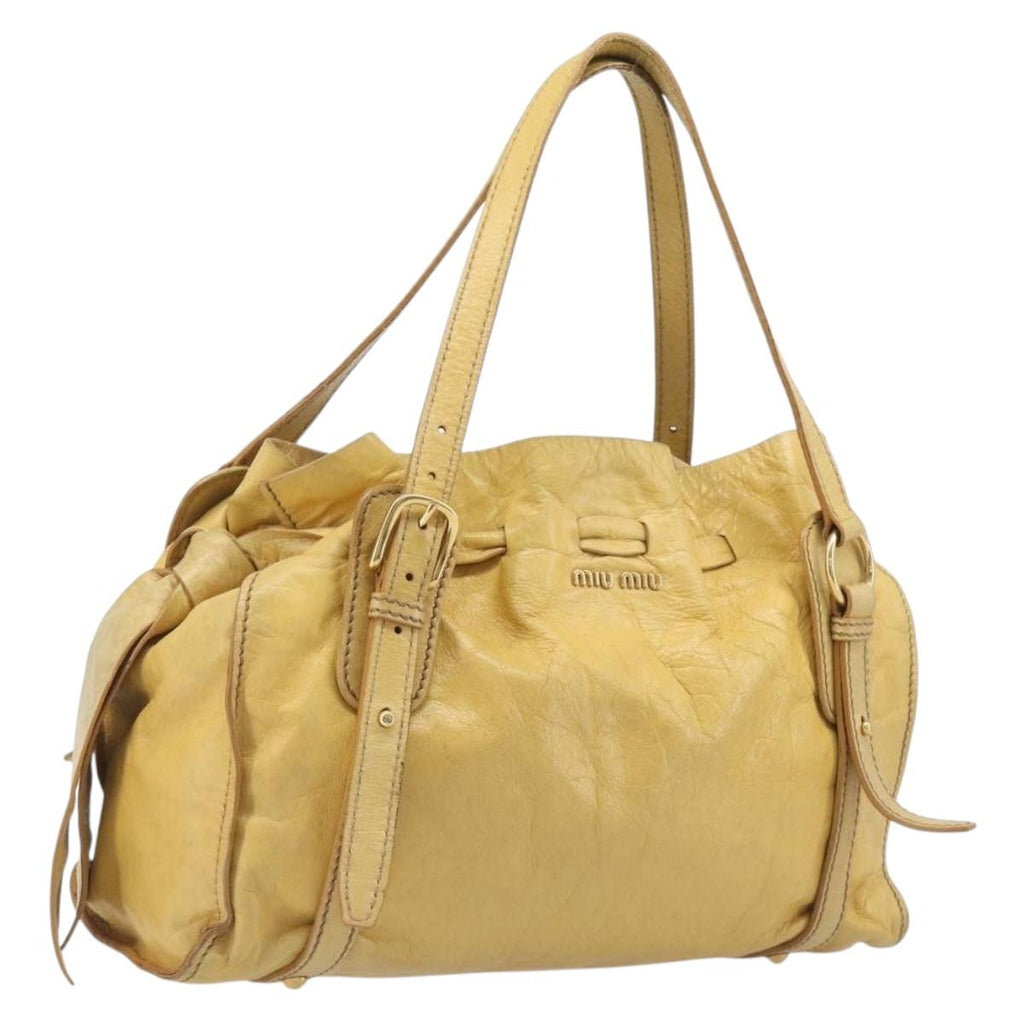 Miu Miu Vitellolux Tote Bag Leather Yellow Gold Auth 210922