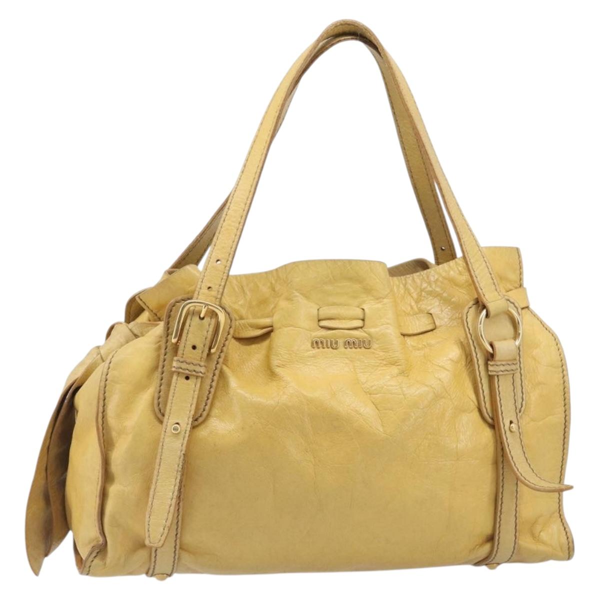 Miu Miu Vitellolux Tote Bag Leather Yellow Gold Auth 210922