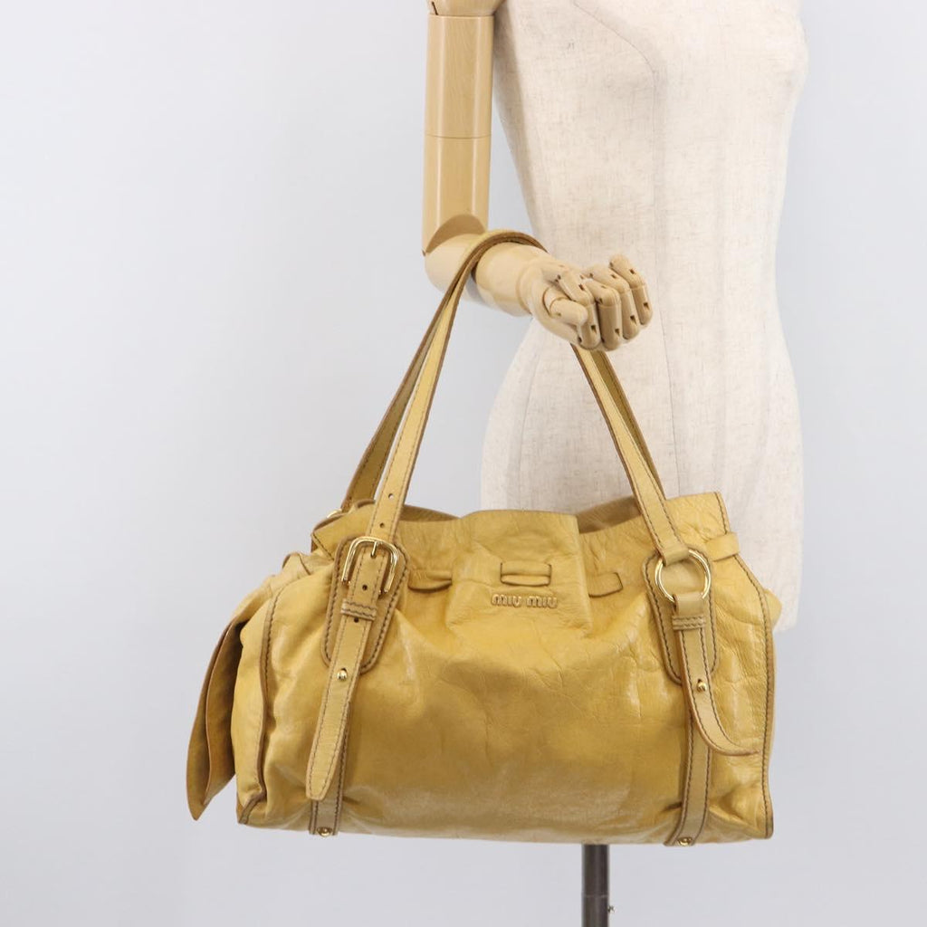 Miu Miu Vitellolux Tote Bag Leather Yellow Gold Auth 210922