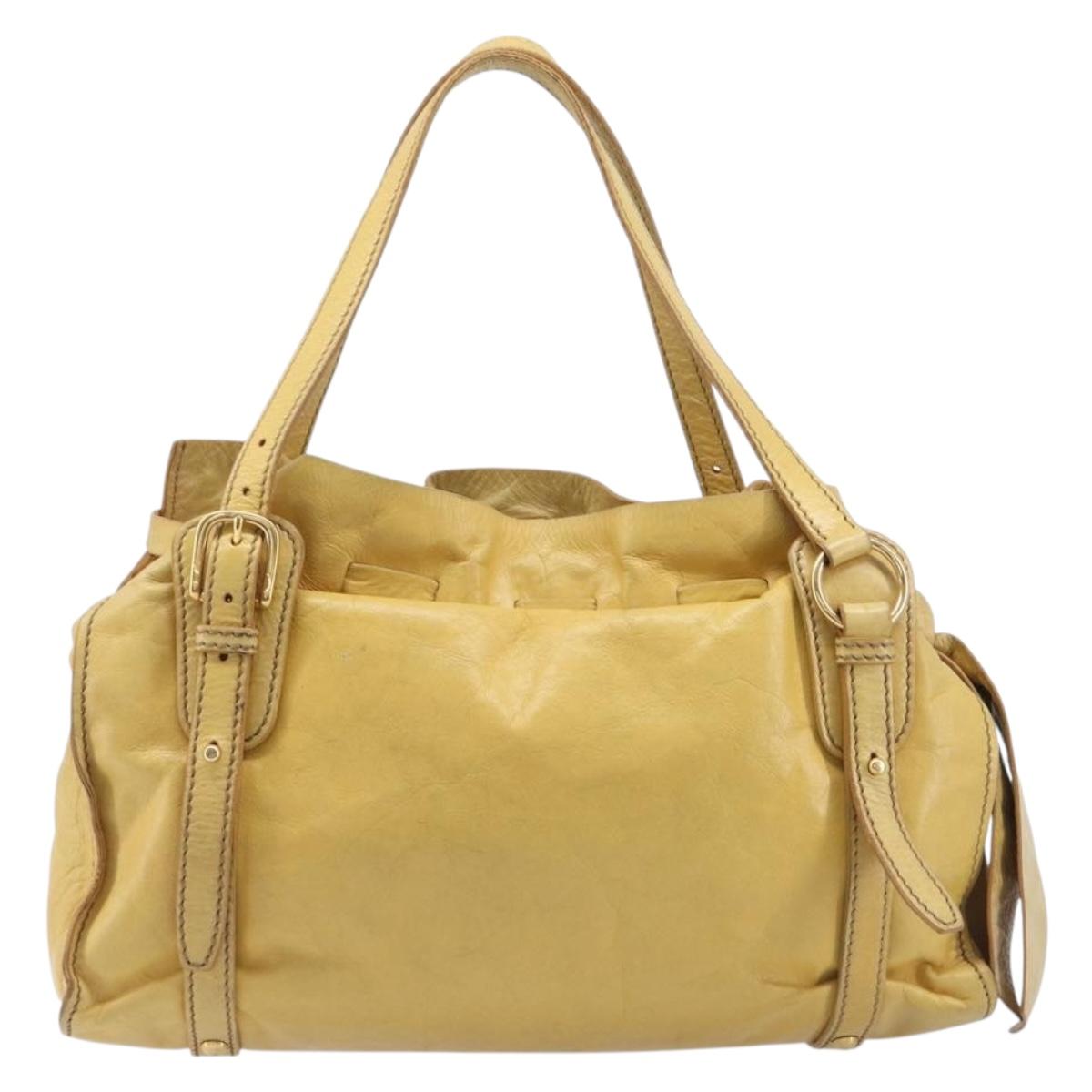 Miu Miu Vitellolux Tote Bag Leather Yellow Gold Auth 210922
