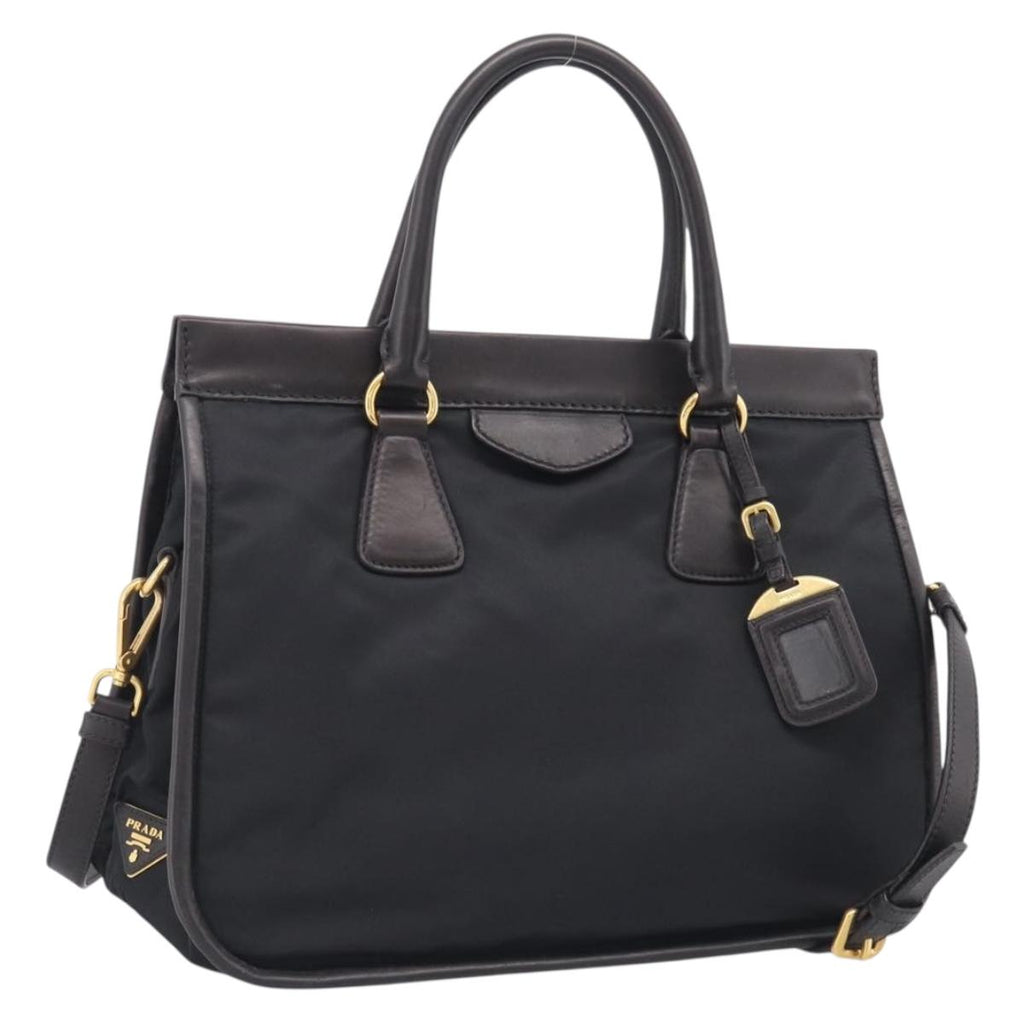 PRADA Hand Bag Nylon 2way Black Gold Auth 210925A