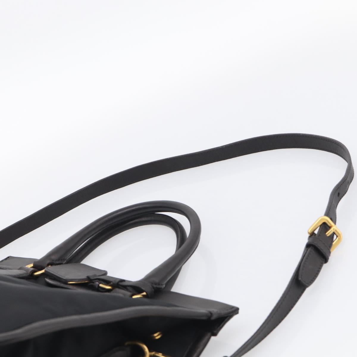 PRADA Hand Bag Nylon 2way Black Gold Auth 210925A