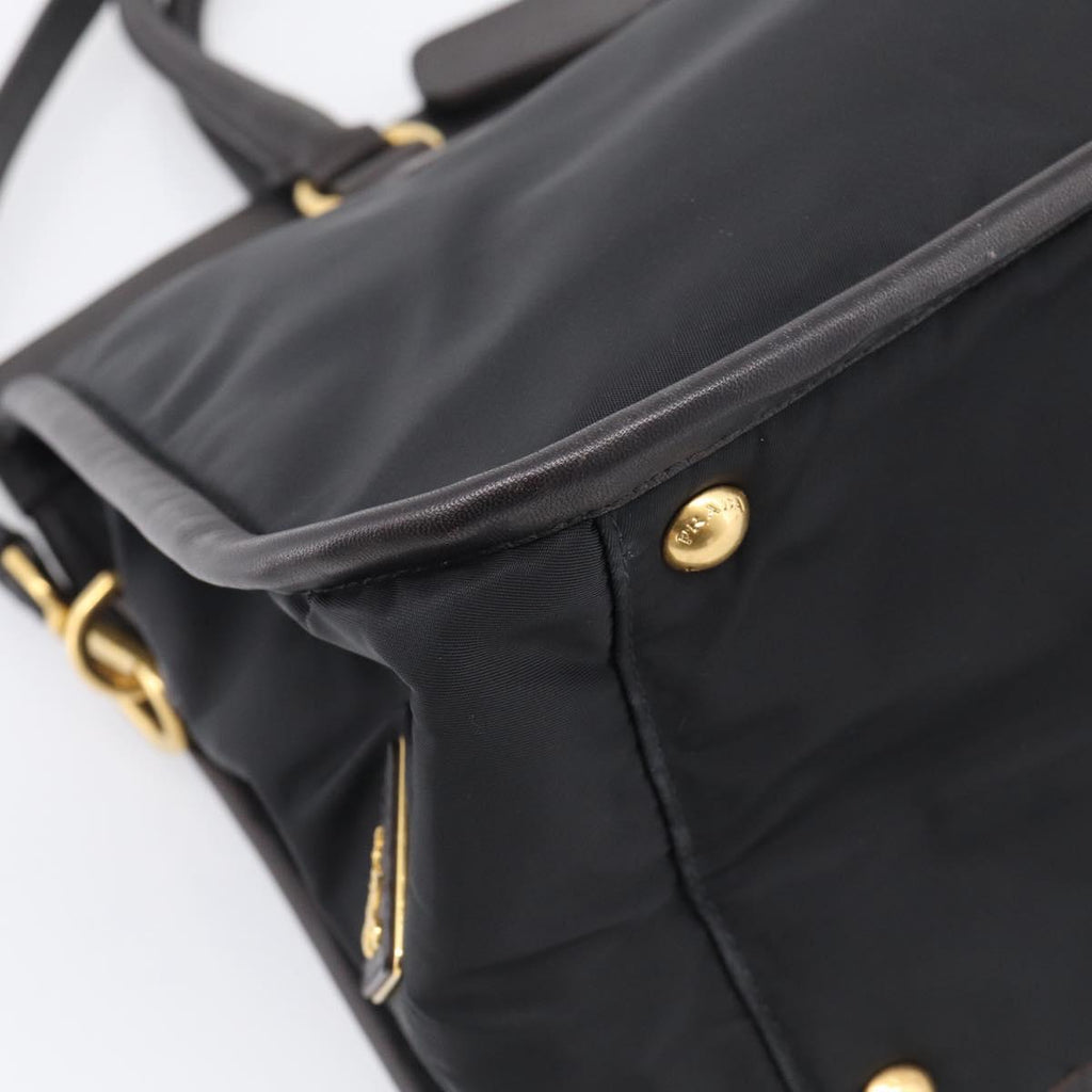 PRADA Hand Bag Nylon 2way Black Gold Auth 210925A