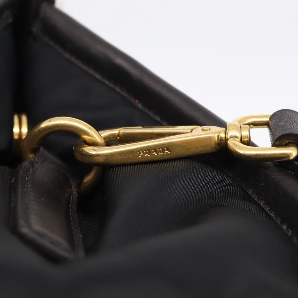 PRADA Hand Bag Nylon 2way Black Gold Auth 210925A