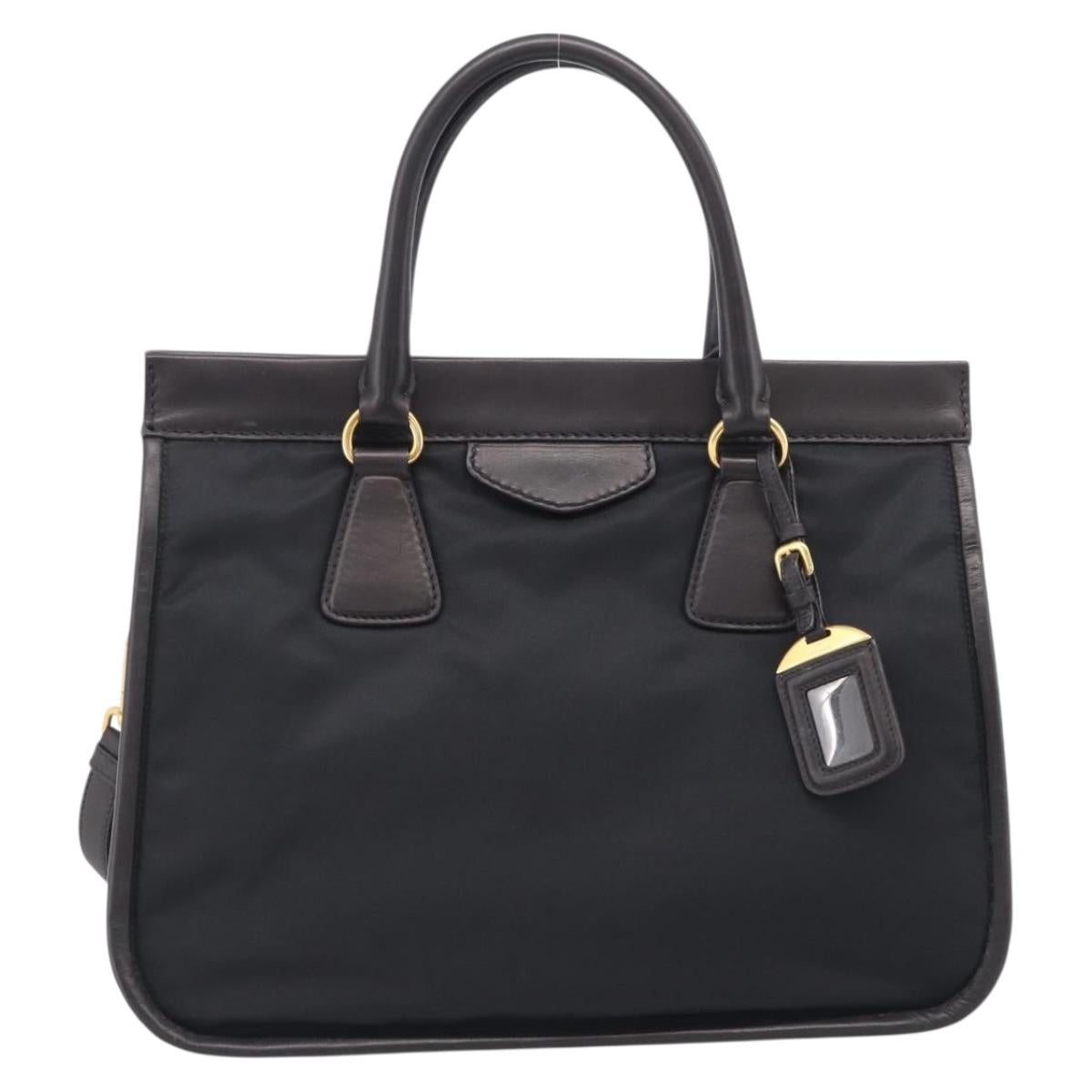 PRADA Hand Bag Nylon 2way Black Gold Auth 210925A
