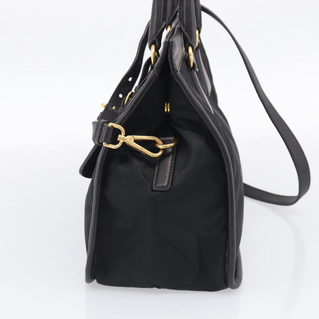 PRADA Hand Bag Nylon 2way Black Gold Auth 210925A