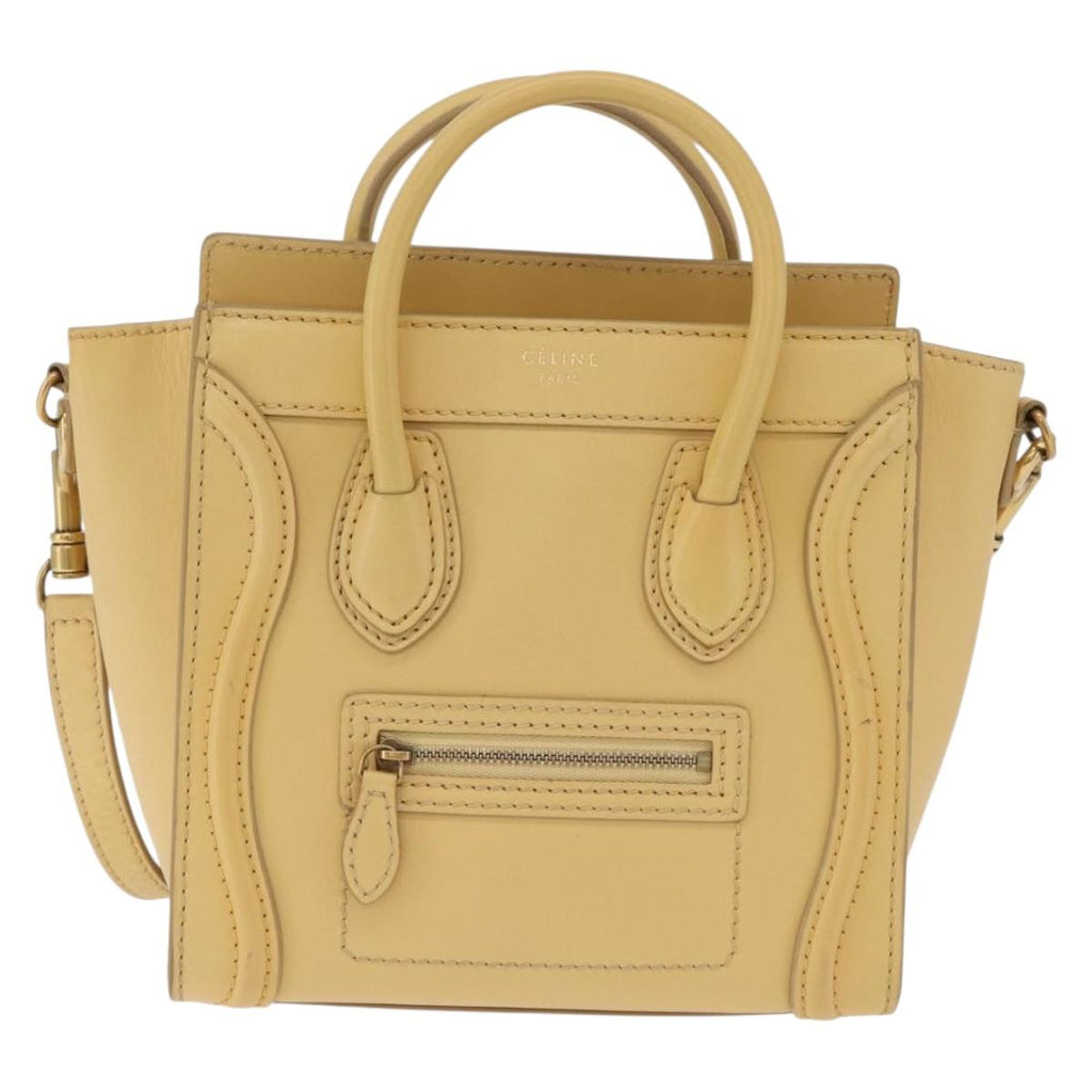 CELINE Luggage Nano Shopper Hand Bag Leather 2way Yellow Gold Auth 210931V