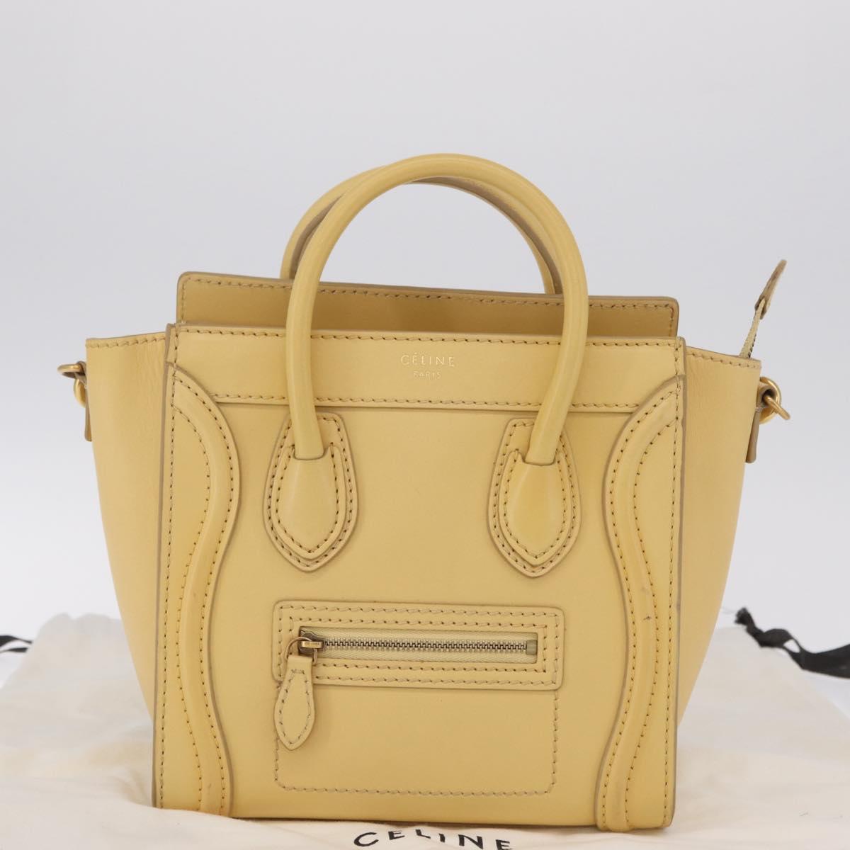 CELINE Luggage Nano Shopper Hand Bag Leather 2way Yellow Gold Auth 210931V
