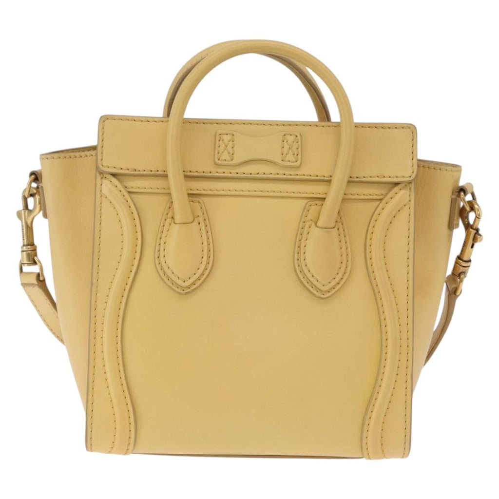 CELINE Luggage Nano Shopper Hand Bag Leather 2way Yellow Gold Auth 210931V