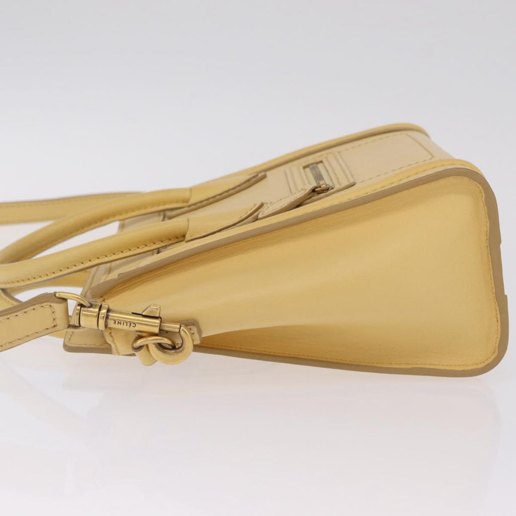 CELINE Luggage Nano Shopper Hand Bag Leather 2way Yellow Gold Auth 210931V