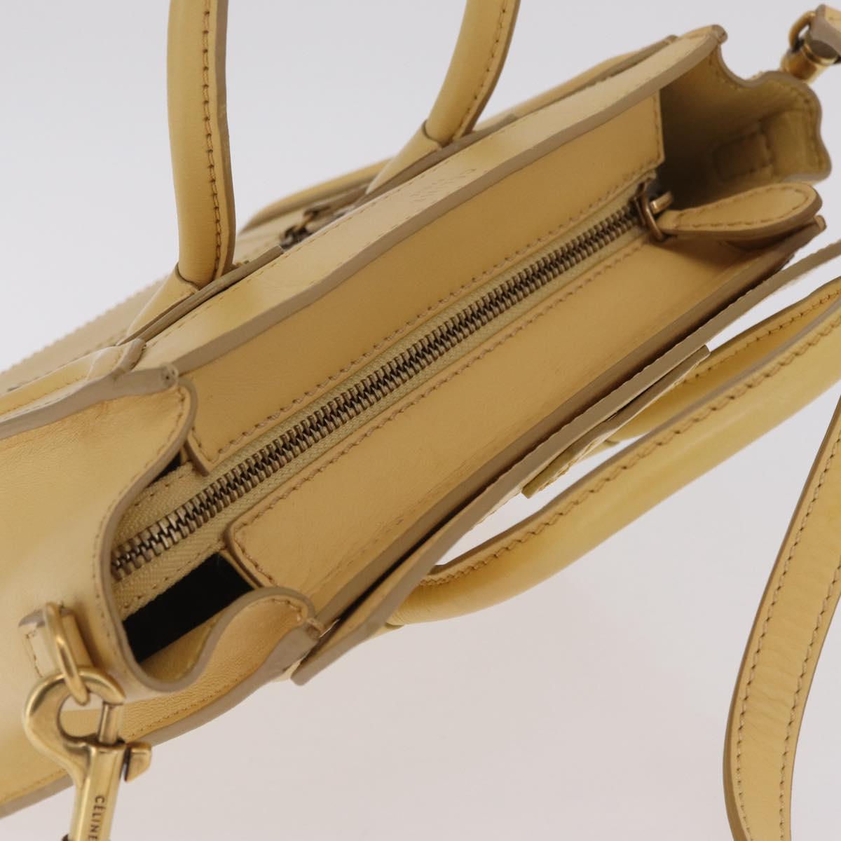CELINE Luggage Nano Shopper Hand Bag Leather 2way Yellow Gold Auth 210931V