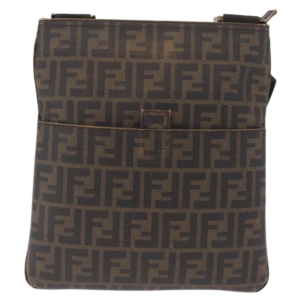 FENDI Zucca Canvas Shoulder Bag PVC Brown Black 7VA207 Auth 210935