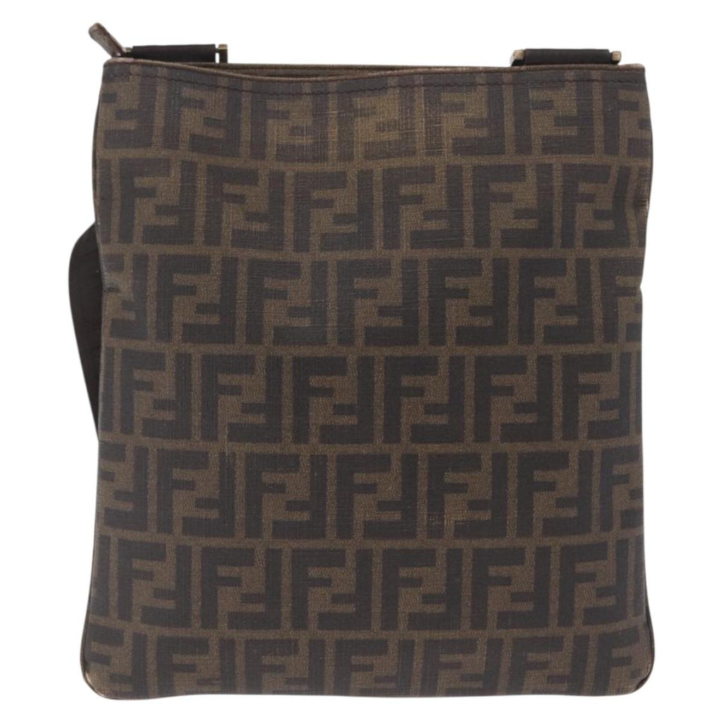 FENDI Zucca Canvas Shoulder Bag PVC Brown Black 7VA207 Auth 210935