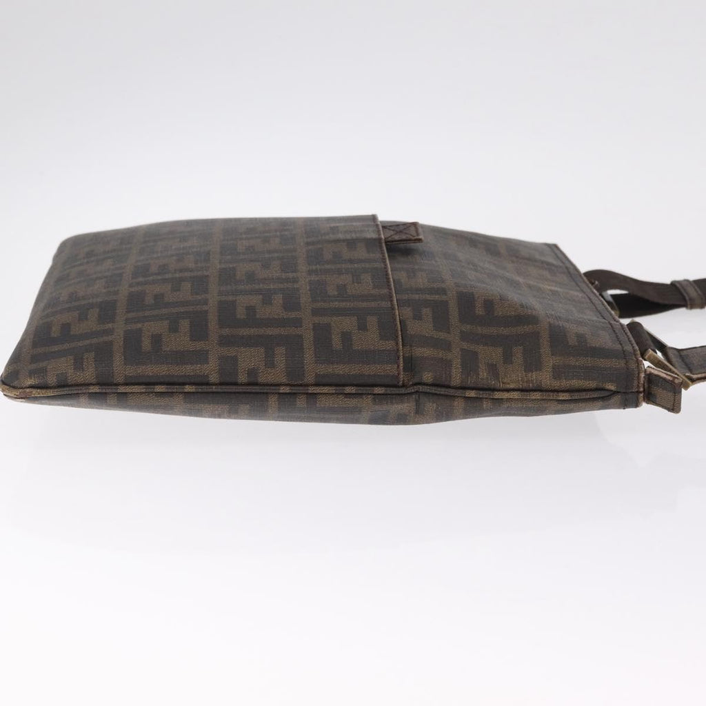 FENDI Zucca Canvas Shoulder Bag PVC Brown Black 7VA207 Auth 210935
