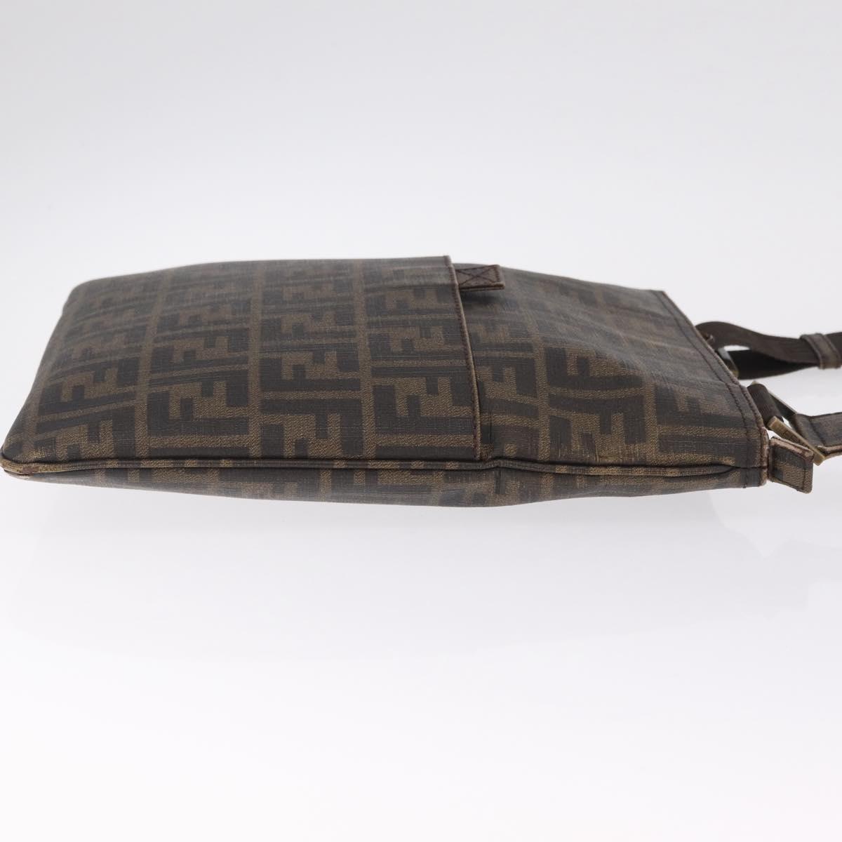 FENDI Zucca Canvas Shoulder Bag PVC Brown Black 7VA207 Auth 210935