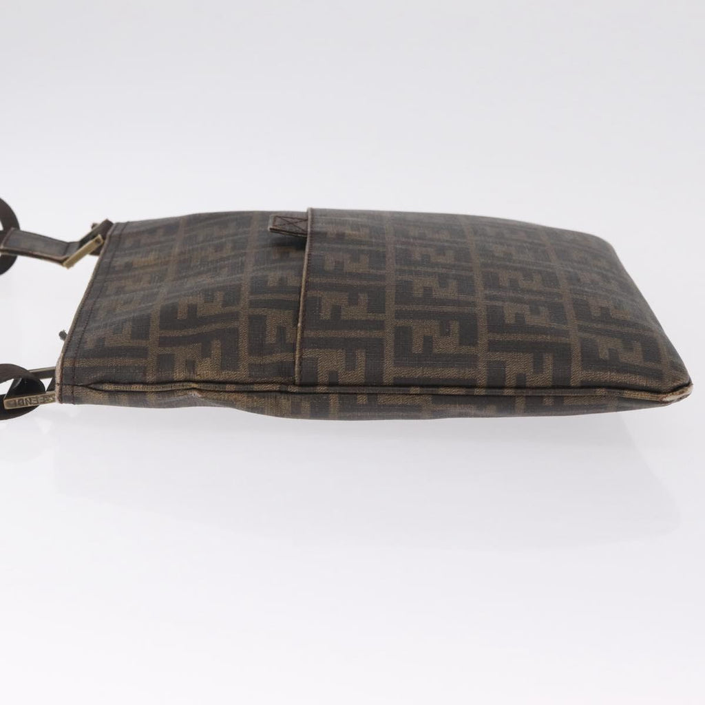 FENDI Zucca Canvas Shoulder Bag PVC Brown Black 7VA207 Auth 210935