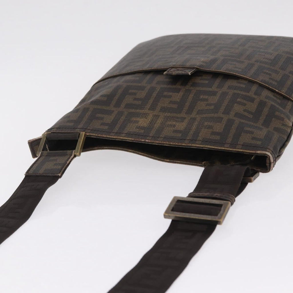 FENDI Zucca Canvas Shoulder Bag PVC Brown Black 7VA207 Auth 210935