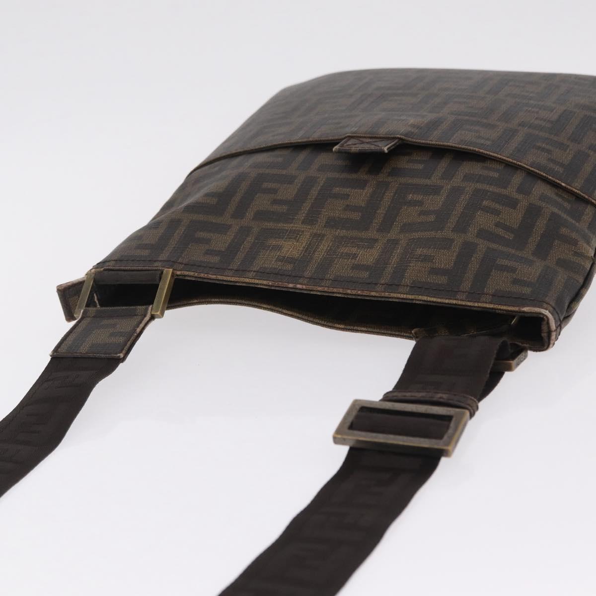 FENDI Zucca Canvas Shoulder Bag PVC Brown Black 7VA207 Auth 210935