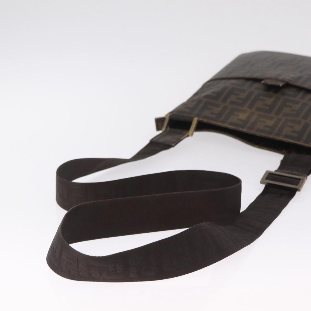FENDI Zucca Canvas Shoulder Bag PVC Brown Black 7VA207 Auth 210935