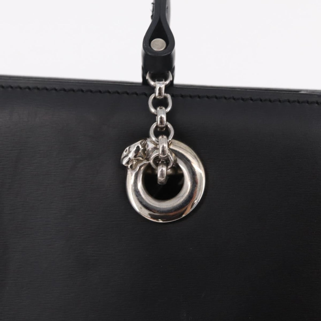 Cartier PANTHERE Tote Bag Leather Black Silver Auth 210936V