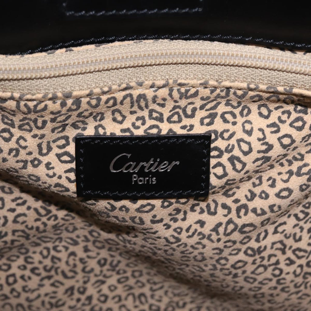Cartier PANTHERE Tote Bag Leather Black Silver Auth 210936V
