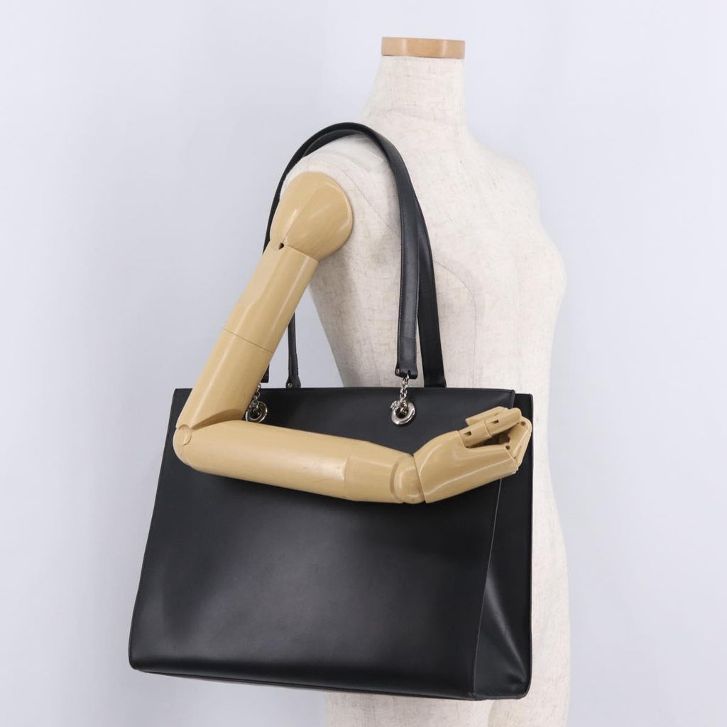 Cartier PANTHERE Tote Bag Leather Black Silver Auth 210936V