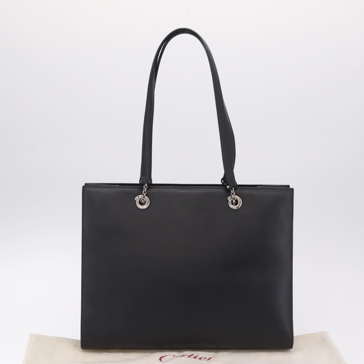 Cartier PANTHERE Tote Bag Leather Black Silver Auth 210936V