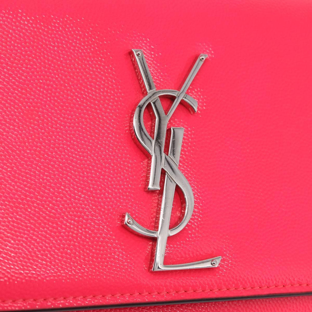 Saint Laurent Chain Shoulder Bag Leather Pink Silver Auth 210941M