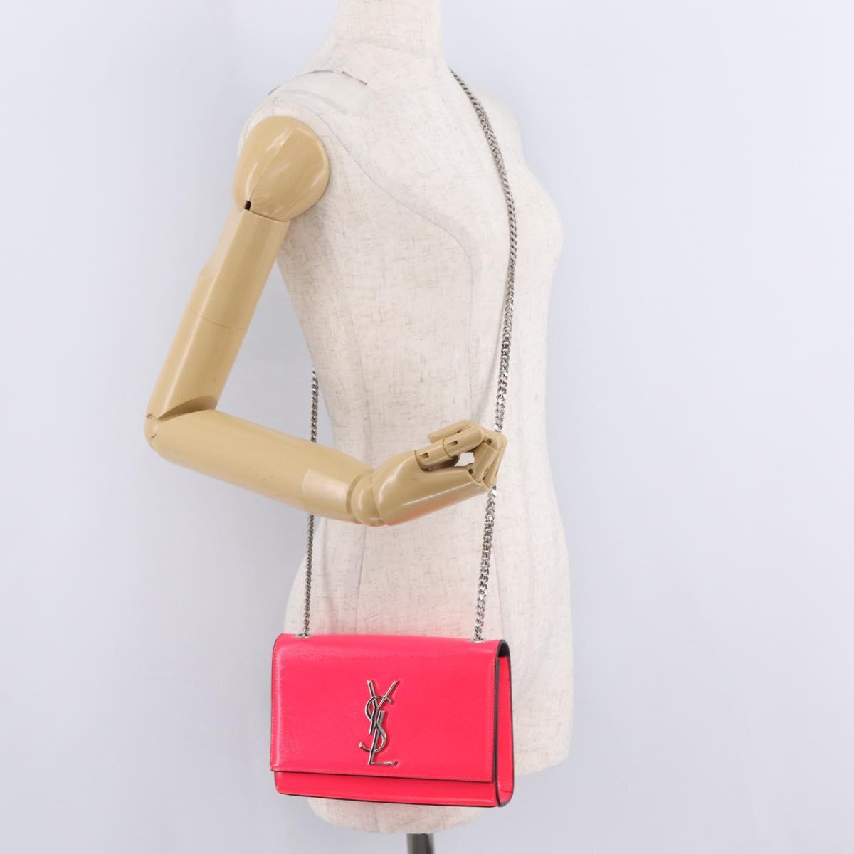 Saint Laurent Chain Shoulder Bag Leather Pink Silver Auth 210941M