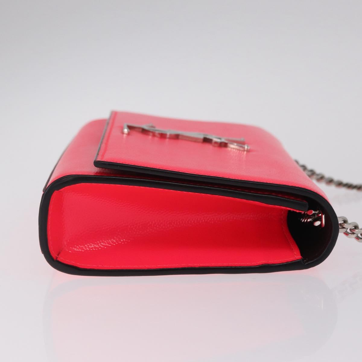 Saint Laurent Chain Shoulder Bag Leather Pink Silver Auth 210941M
