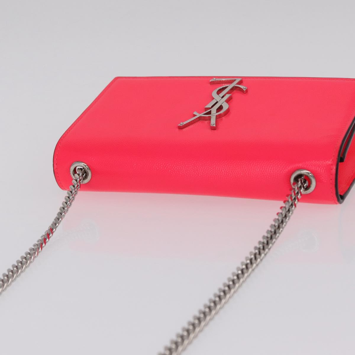 Saint Laurent Chain Shoulder Bag Leather Pink Silver Auth 210941M