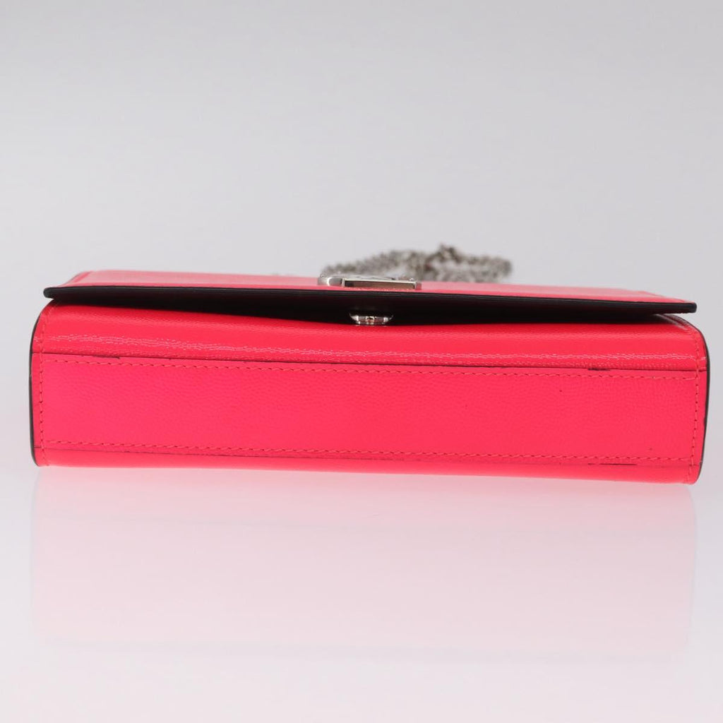 Saint Laurent Chain Shoulder Bag Leather Pink Silver Auth 210941M