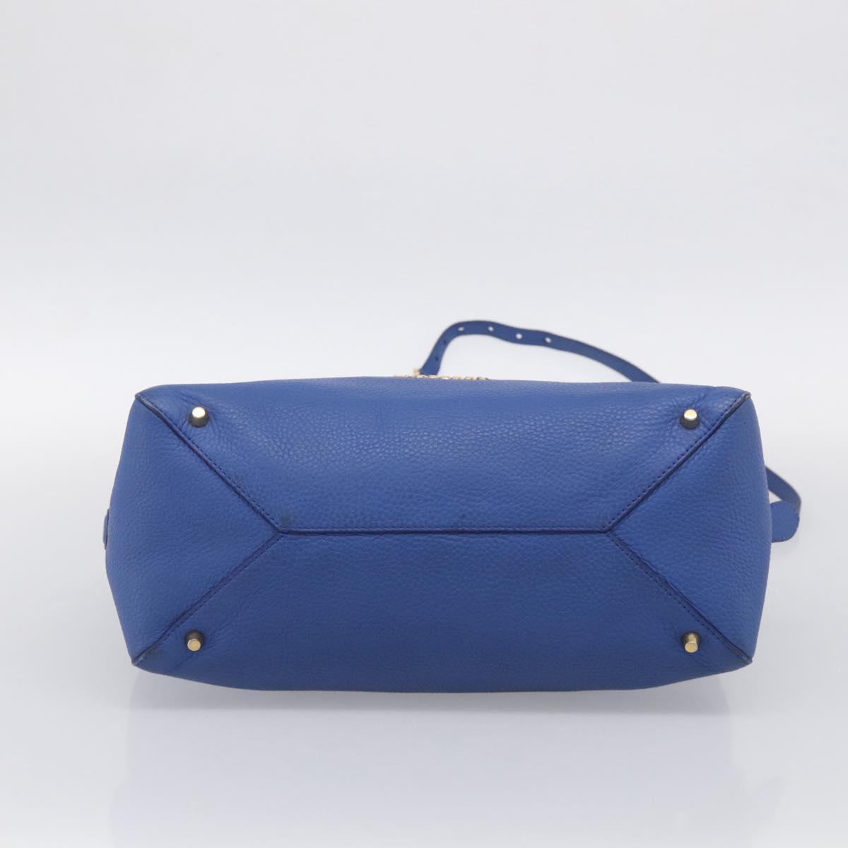 BURBERRY Hand Bag Leather 2way Blue Gold Auth 210943A