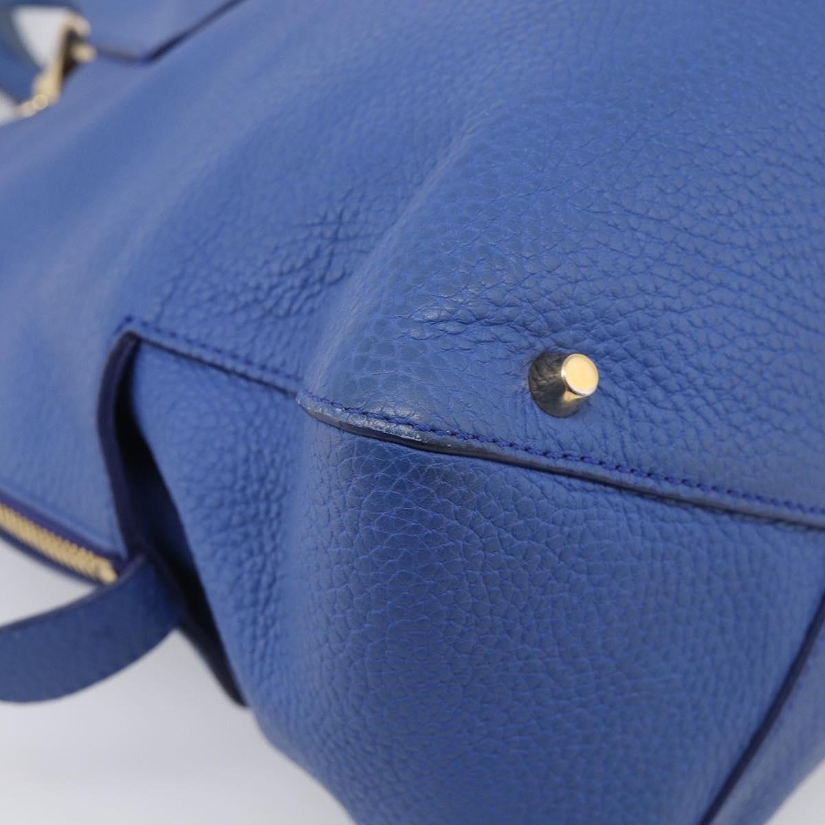 BURBERRY Hand Bag Leather 2way Blue Gold Auth 210943A