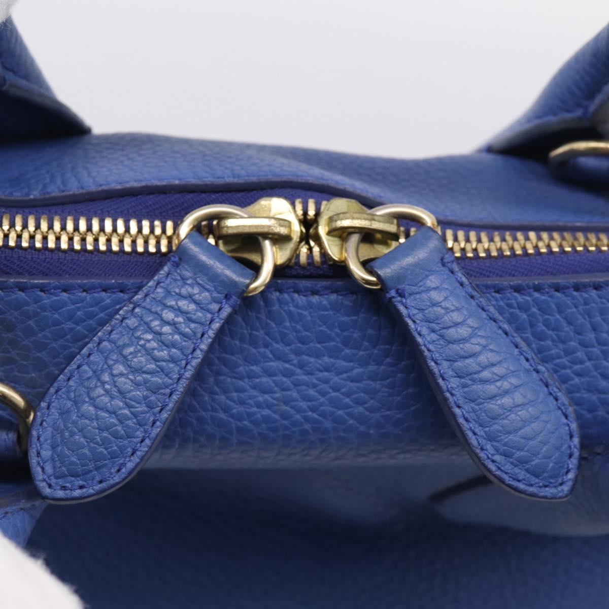 BURBERRY Hand Bag Leather 2way Blue Gold Auth 210943A
