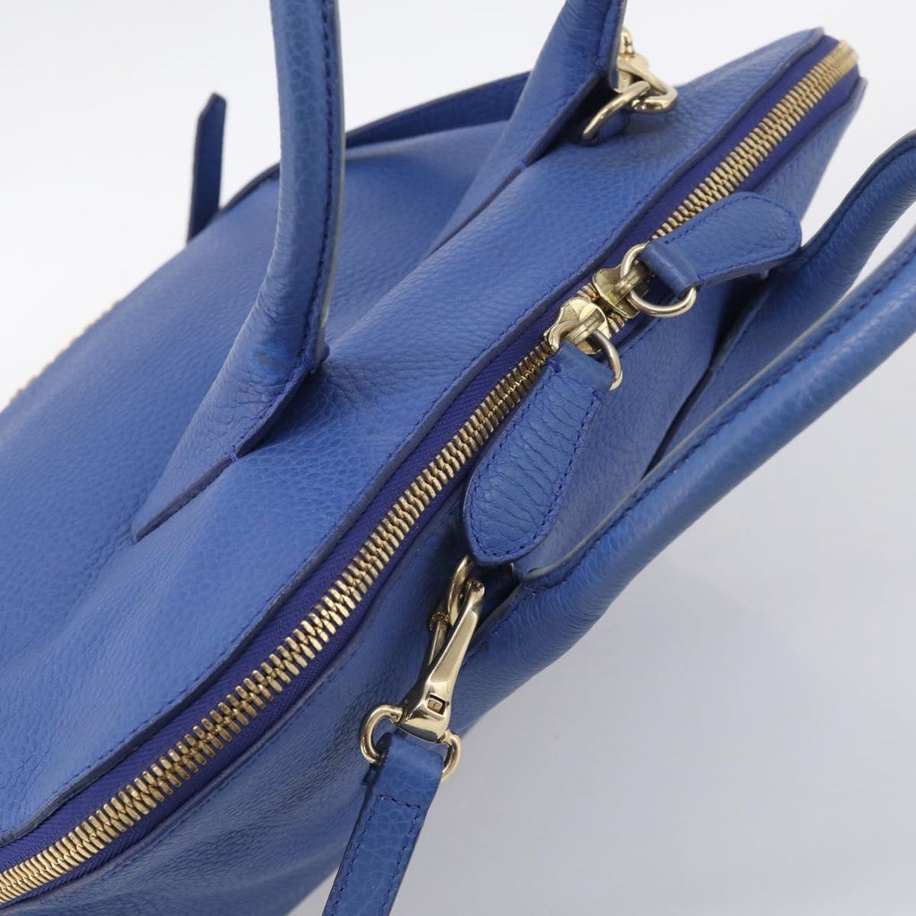 BURBERRY Hand Bag Leather 2way Blue Gold Auth 210943A